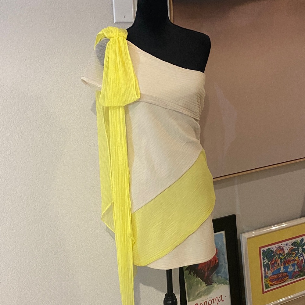 BCBGeneration One Shoulder Dress in Yellow and Cream